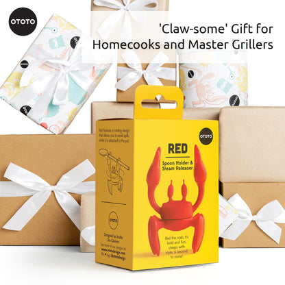 OTOTO Red The Crab Silicone Utensil Rest - Kitchen Gifts, Silicone Spoon Rest - Heat-Resistant Kitchen - Steam Releaser, Chopstick Rests & Holders