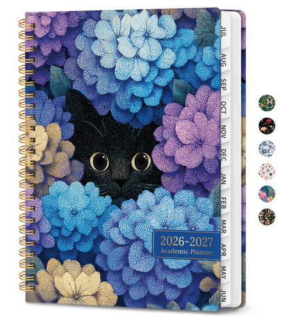 Academic Planner 2026-2027, Monthly and Weekly Calendar Planner, July 2026 - June 2027, Pretty Hardcover Teacher Student Planning Agenda Book with Tabs, Fit for School Office Supplies, 6.3" x 8.5", Hydrangea Hideaway