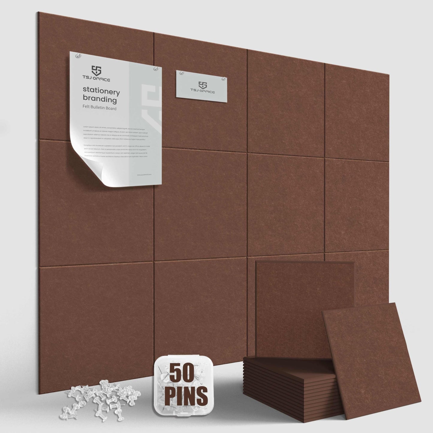 TSJOFFICE Large Cork Board for Wall - 48" x 36" Bulletin Board with 50 Pushpins for Office Decor, Pin Board 12 Pack Felt Wall Tiles with Safe Removable Adhesive Tabs, Corkboard for Home Office - Red
