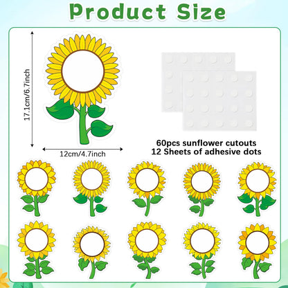 60pcs Sunflower Theme DIY Cutouts Sunflower Bulletin Board Decoration Set Bright Sunflowers Paper Cut-Outs Classroom Decor for Boy Girl Classroom DIY Photo Craft Kindergarten School Wall Door Supplies