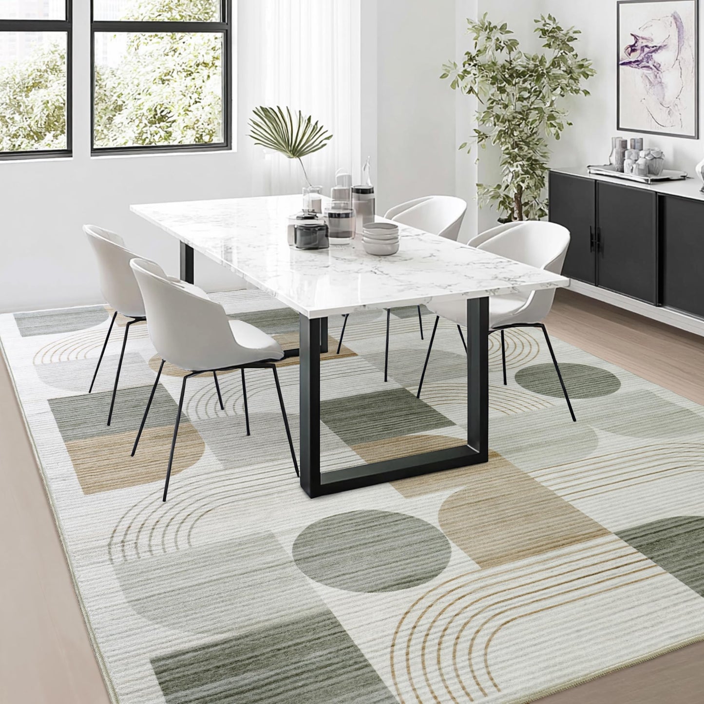 QDUIDU Large Machine Washable 8x10 Area Rug, Soft Modern Geometric Abstract Beige Rugs for Bedroom Living Room, Non-Shedding Faux Wool Indoor Throw Floor Carpet for Office Entryway Dining Room Decor