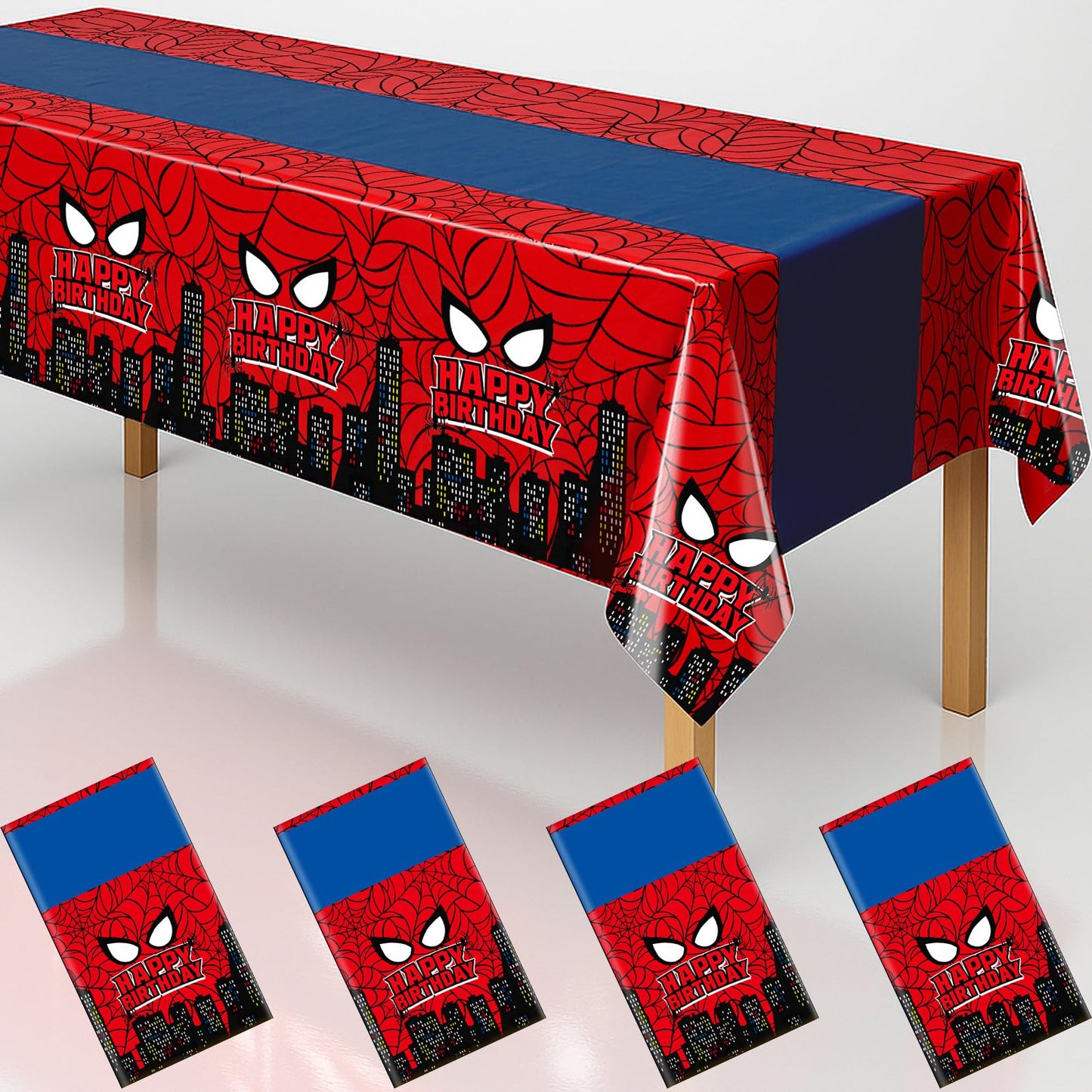 byojia 4Pcs 2in1 Spider Birthday Decorations Tablecloths, 54" x 108" Super Hero Spider Table Cloth Disposable Rectangle Plastic Table Cover for Boys Birthday Party Supplies