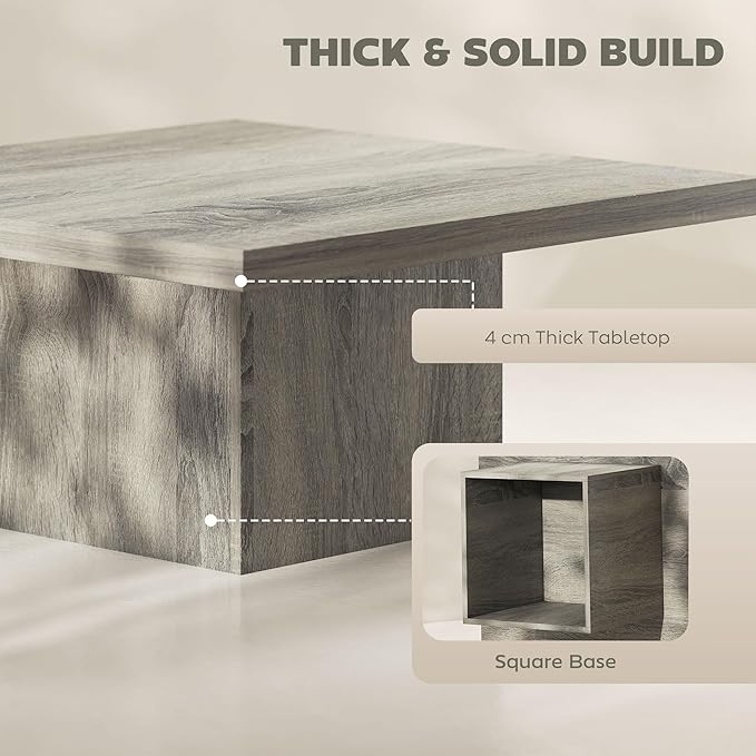 HOMCOM Square Coffee Table, Center Table with 1.6" Thick Tabletop for Living Room, Easy Assembly, 31.5"x31.5", Gray Wood Grain