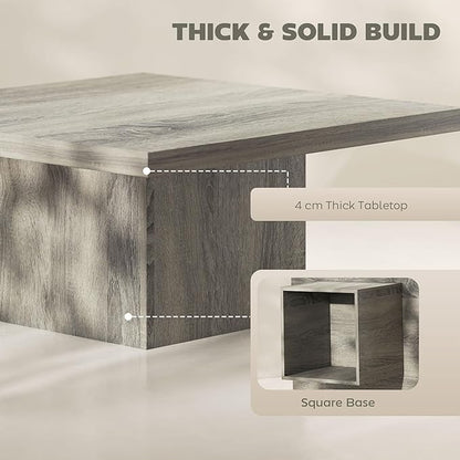HOMCOM Square Coffee Table, Center Table with 1.6" Thick Tabletop for Living Room, Easy Assembly, 31.5"x31.5", Gray Wood Grain