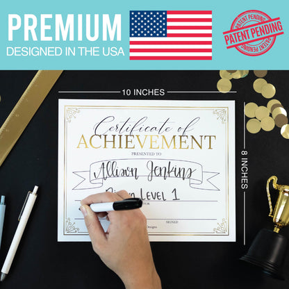 Certificate of Achievement Awards -25 Bulk Award Certificates for Students & Employee of the Month, Gold Certificate Paper, Superlative Academic Excellence End of School Certificates of Completion