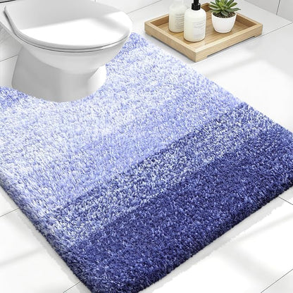 OLANLY Luxury Toilet Rugs U-Shaped 24x20, Extra Soft and Absorbent Microfiber Bathroom Rugs, Non-Slip Plush Shaggy Bath Mat, Machine Wash Dry, Contour Bathroom Mats for Toilet Base, Blue-Violet
