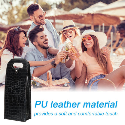 PATIKIL 2 Bottle Wine Gift Bag, Wine Bag Reusable Leather Wine Tote Carrier for Wine Bottles Portable Champagne Gift Bags for Picnic Party Wedding, Black