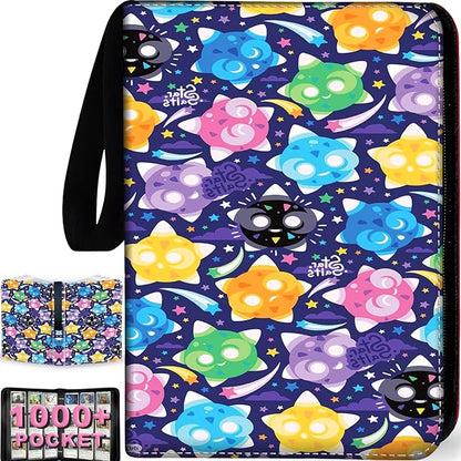 1008 Cute Card Binder 9 Pocket, 3-Ring Trading Card Binder with 56 Page Removable Sleeves, High Storage Waterproof Trading Card Holder Collection Card Album Organizer Case for TCG Cards - Cute