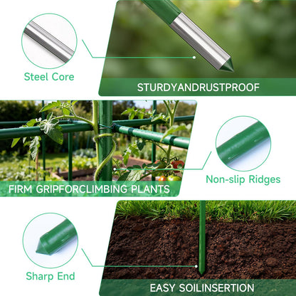 100 Pcs Tomato Stakes 16 Inch Garden Stakes for Outdoor Plants Support Plastic Coated Metal Plant Stakes Supports for Climbing Potted Plants with 50 Connectors 50 Rotatable Clips 165 Ft Twist Tie