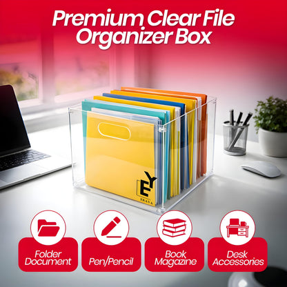 ERAYA Clear Acrylic File Organizer with Handles, Portable Hanging File Box for Letter/A4 Documents 8.5"x11", Sleek Desktop Storage for Office, Home, Study, Magazines, Notebooks, and School Supplies