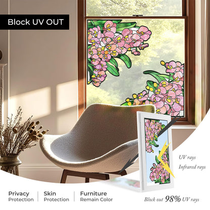 ADD.HERES Window Stickers, Stained Glass Window Privacy Film, UV Blocking Static Cling for Home Kitchen Office Bathroom, Phalaenopsis, 17.7" X 31.5"
