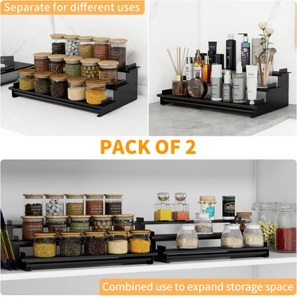 5 Tier Spice Rack for Cabinet, 2 Pack Spice Organizer, Metal Step Shelf Countertop Spice Rack for Inside Cabinets, Kitchen, Black