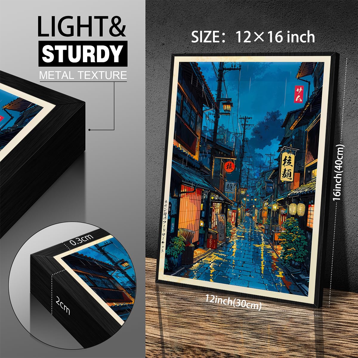 Japanese Tokyo Tea House Canvas Wall Art Japanese City Street Cafe Scene Picture Print Modern Ukiyo-e Decor Poster for Japanese Home Bedroom Decorations Artwork12x16in Black Framed