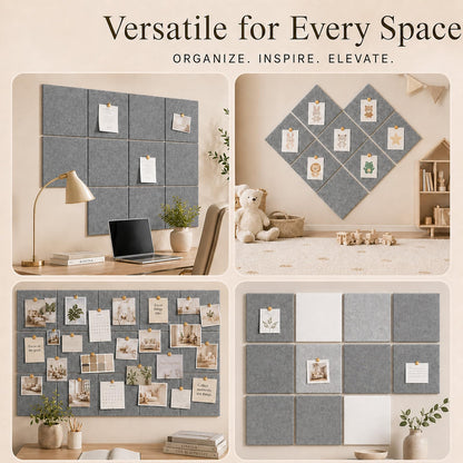Baysola Felt Bulletin Board Panels 48 x 36 Inch Self Adhesive Wall Tiles Cork Board Alternative for Office Classroom Photos Notes 12 Pack
