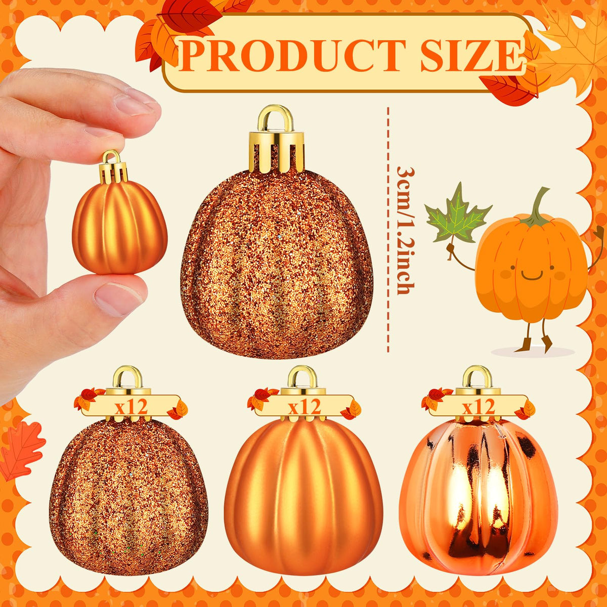 Colingmill 36 Pcs Fall Tree Ornaments Pumpkin Hanging Ornaments Thanksgiving Fall Decorations Mini Pumpkin Ball Decorations Farmhouse for Small Tree Autumn Home Halloween Party(Classic,Gold)