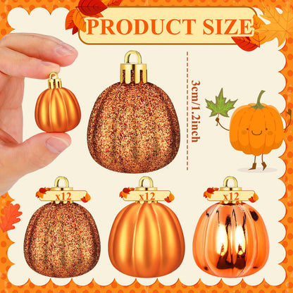 Colingmill 36 Pcs Fall Tree Ornaments Pumpkin Hanging Ornaments Thanksgiving Fall Decorations Mini Pumpkin Ball Decorations Farmhouse for Small Tree Autumn Home Halloween Party(Classic,Gold)
