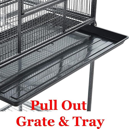 Extra Large Double Birdhouse Treehouse Bird Flight Parrot Center Divider Cage Feeder Doors Side Breeding Doors Easy Clean Pull Out Tray with Detachable Rolling Stand