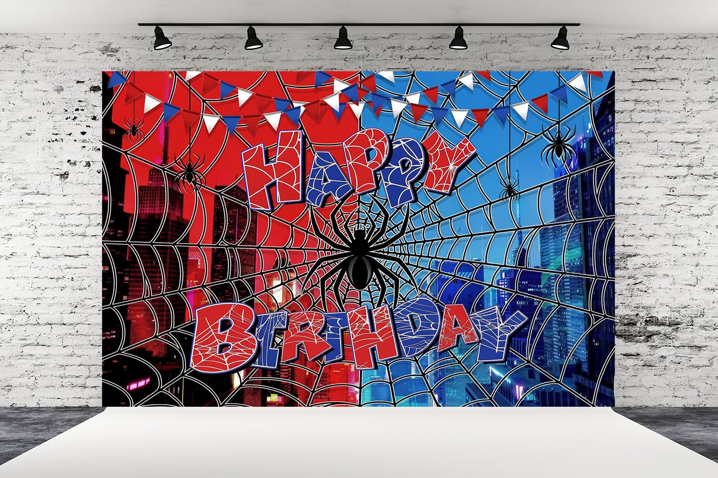 Spider Web Backdrop for Photography Superhero Photo Backdrop Red Blue City Spider Photo Background Children Boys Baby Shower Birthday Party Decorations Supplies Photo Studio Prop Banner XH015 (7x5ft)