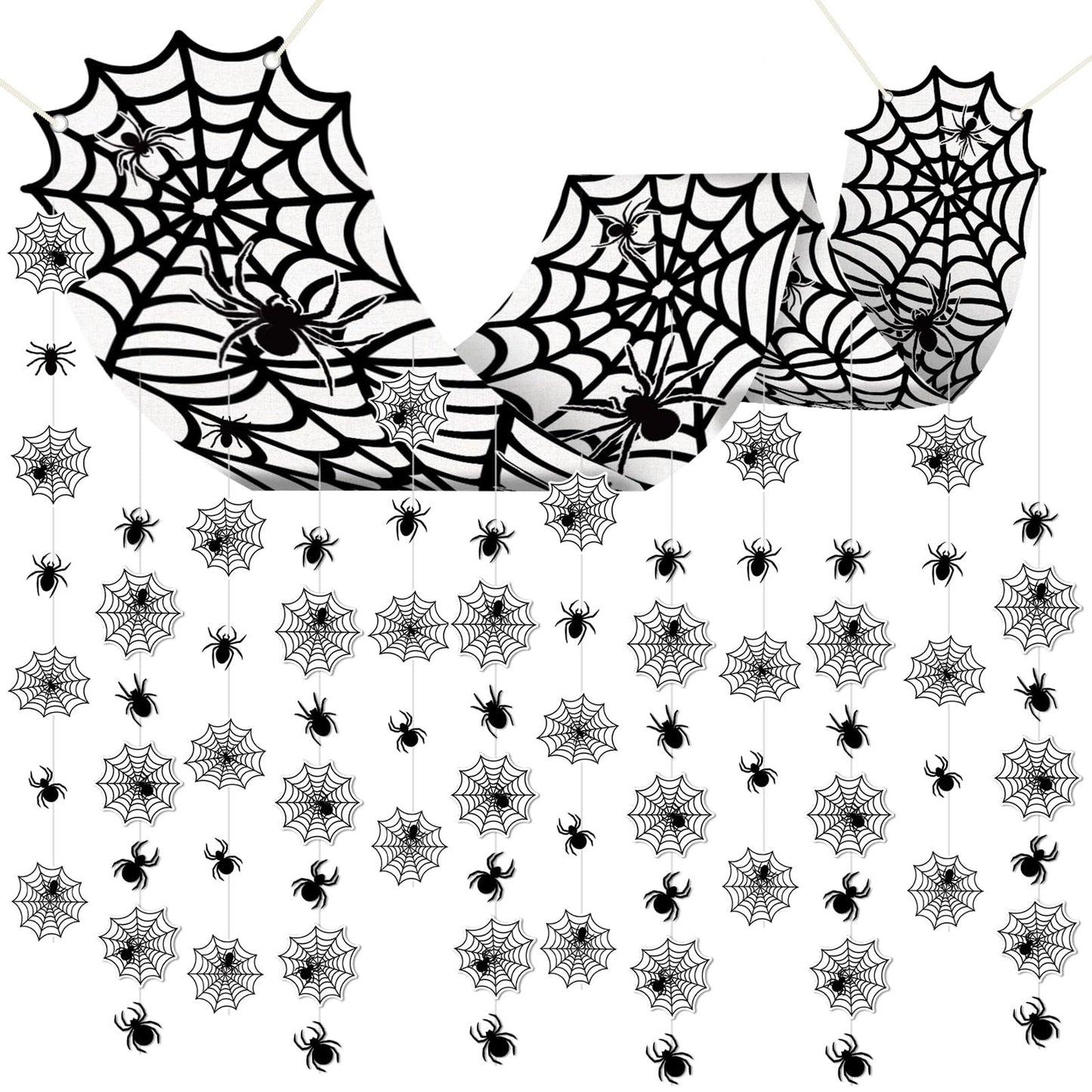 Halloween Black Spider Hanging Ceiling Decorations Spider Web Ceiling Decors Hanging Banner with Scary Cobweb Spiders Paper Garlands for Haunted House Zombie Party Decor Trunk Or Treat Celebrations