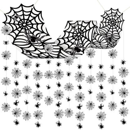 Halloween Black Spider Hanging Ceiling Decorations Spider Web Ceiling Decors Hanging Banner with Scary Cobweb Spiders Paper Garlands for Haunted House Zombie Party Decor Trunk Or Treat Celebrations