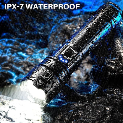 AKNEAR Rechargeable LED Flashlight 99000 High Lumens, Super Bright Flashlights with Zoomable & USB C Rechargeable & 5 Light Mode & IPX7 Waterproof, Powerful Flash Light for Home, Hiking, Camping