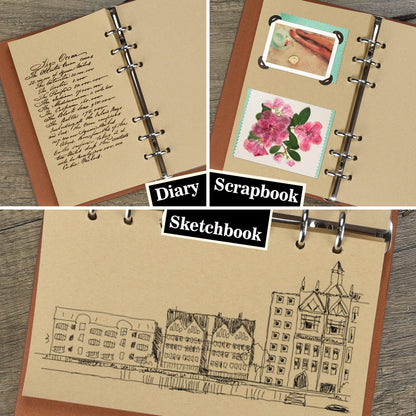 Leather Journal Notebook, Vintage Refillable Journal for Women Girls, Thick Blank Pages for Sketchbook, Planner, Diary, Travel Journals to Write in with Binder Pockets, Beautiful Journal Gift