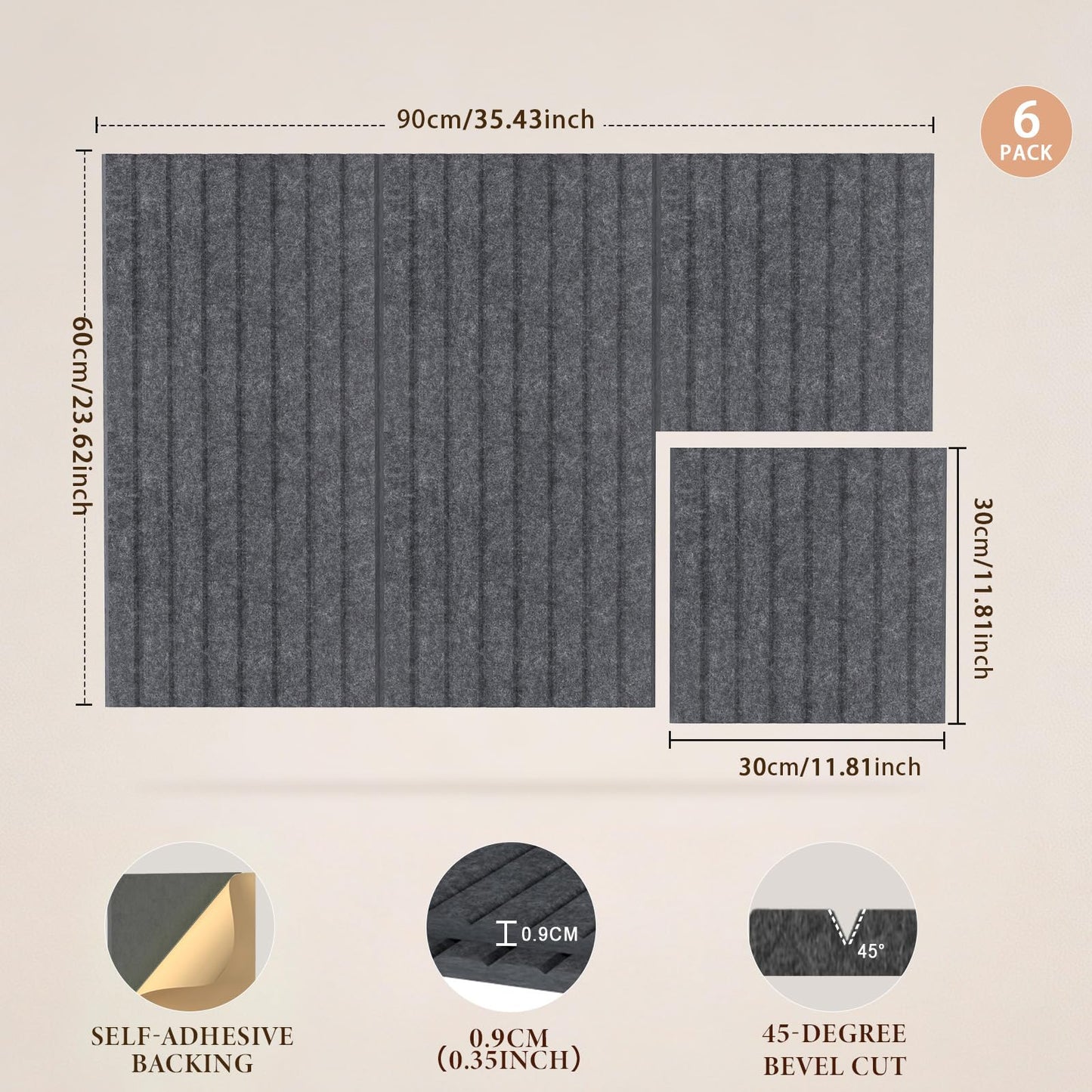 JBER Large Felt Bulletin Board 36" x 24" - 6 Pack Felt Wall Tiles, Cork Board Alternative to Use in Office & Home Decor, Classroom Decor, Vision Board to Display Your Photos(Dark Gray)
