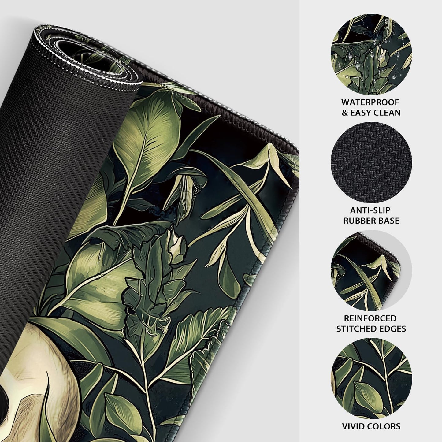 Mcapirivo Gothic Dark Botanical Large Gaming Mouse Pad 31.5"x15.7"｜XXL Desk Mat, Non-Slip Rubber Base & Stitched Edges - Extended Waterproof Mousepad for PC/Laptop/Office/Home Decor