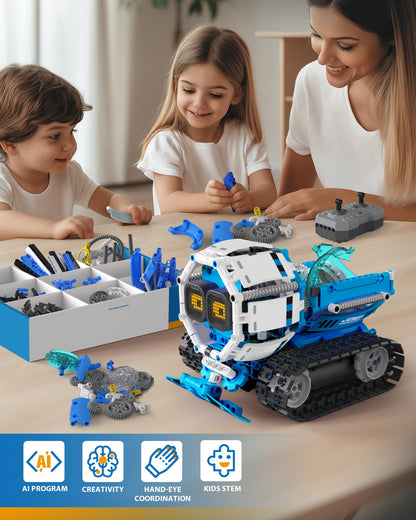 Opmind 5 in 1 STEM Robot Building Toys for Boys Age 8-13, 494PCS Remote & App-Controlled Set Educational Coding Toy, Kids DIY Sound & Light Interactive Science Sets, Gift for Boys Girls 10-12
