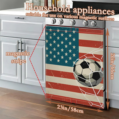 Dishwasher Magnet Cover American Soccer Flag Refrigerator Magnet Patriotic Sports Ball Decorative Dishwasher Panel for Kitchen Appliance Decor Reusable Waterproof 23x26 Inch