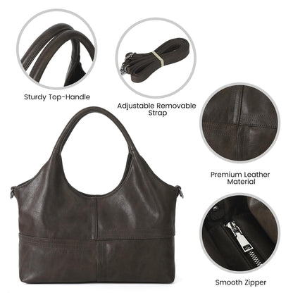 KOGTLA Vegan Leather Purses for Women with Detachable Satchel Strap, Ladies Handbags, Tote Hobo Bags with Top Handle Dark Coffee