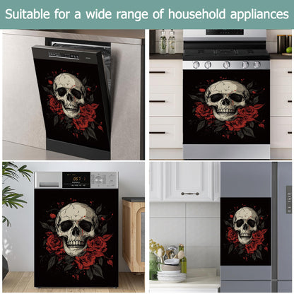 Gothic Skull Dishwasher Magnets Decorative Cover,Halloween Red Rose Flower Waterproof Magnetic Dishwasher Cover Panel,Refrigerator Magnet Cover for Kitchen Home Decor 23x26 Inch
