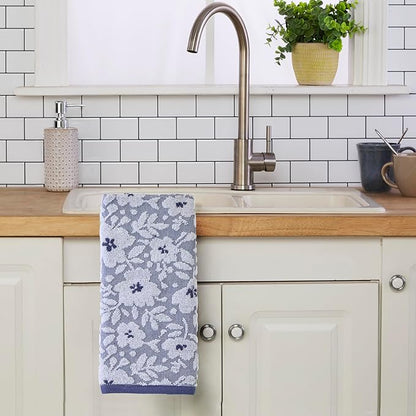 SKL Home Floral Jacquard 100% Cotton 2pc Hand Towel Set, Reversible & Decorative