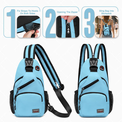 SUIKIHUM Convertible Sling Bag with Coin Pocket, 7.9" Tablet Crossbody Mini Backpack with Headphone Jack Casual Pack for Women Men Travel, Blue