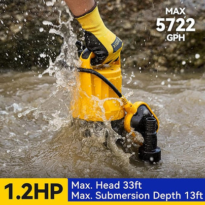 Acquaer 1.2HP Sump Pump 5722GPH Submersible Pump with Automatic Float Switch, Clean/Dirty Water Removal for Basement, Hot Tub, Pools, Garden Pond