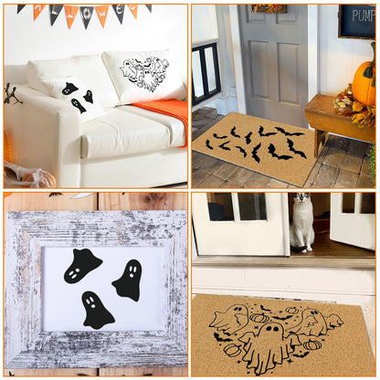 Frienda 9 Pcs Halloween Stencils for Door Mats Crafts Reusable Bat Skeleton Ghost Welcome Templates Large Spooky Stencil for Drawing DIY Painting on Wood Floor Doormat Crafts