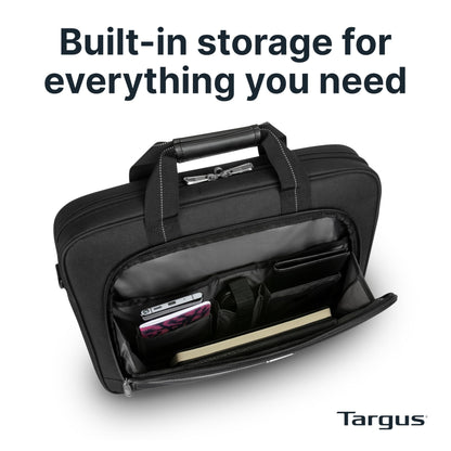 Targus 15-16 Inch Slim Lightweight Laptop Briefcase, Black - Messenger and Shoulder Bag with Padded Compartment and Trolley Strap for 16" Laptops (TCT027US)