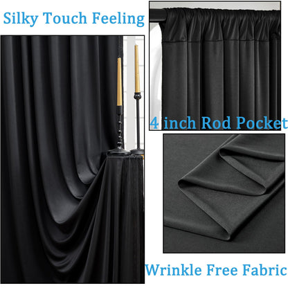 Wrinkle Free Black Backdrop Curtains for Parties, Polyester Photo Backdrop Drapes 2 Panels 5x8ft for Weddings Birthday Photography Background Parties Halloween Decor, 10ft x 8ft