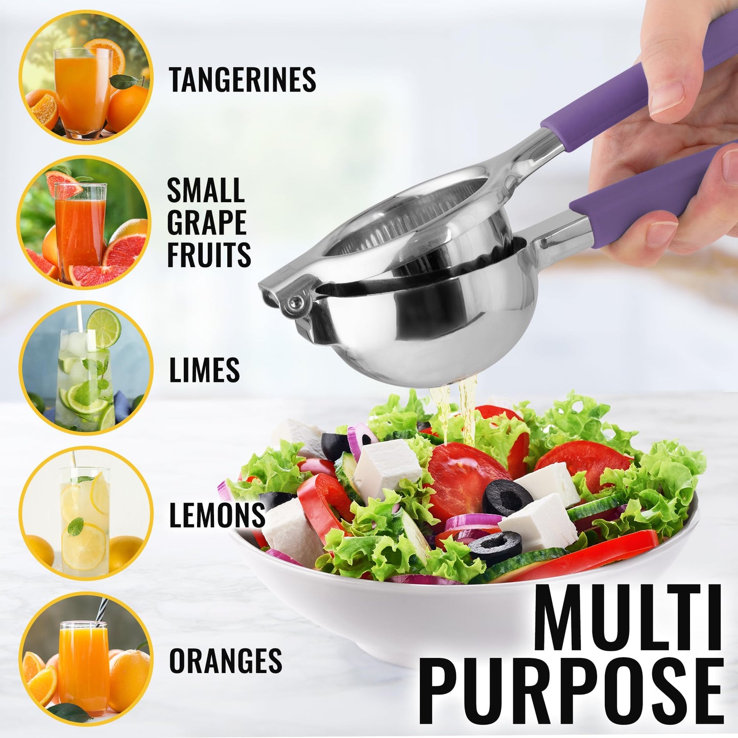Zulay Lemon Squeezer Stainless Steel with Premium Heavy Duty Solid Metal Squeezer Bowl (Black Grip, Large)