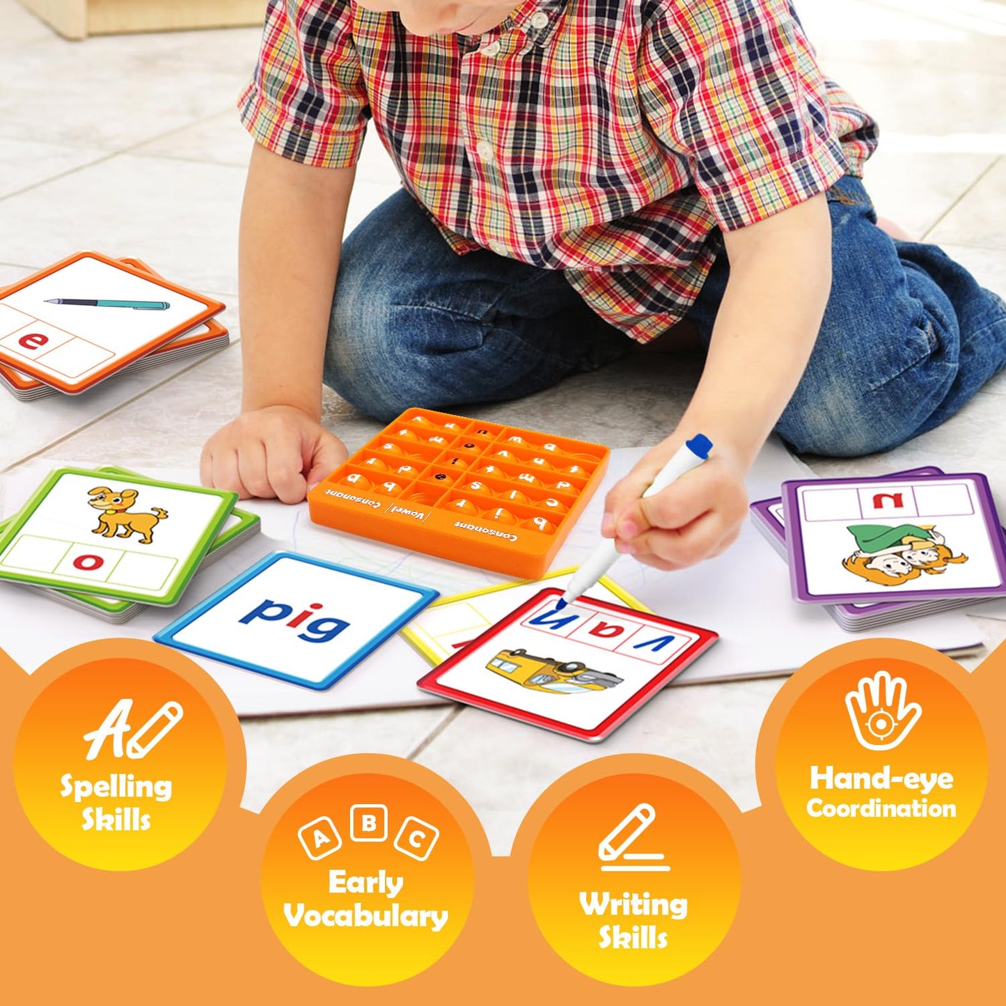 Torlam CVC Word games Phonics Games Sight Words Flash Cards, Spelling Reading Learning Flashcards, Speech Therapy Toy Preschool Kindergarten Classroom Learning Activities Must Have Homeschool Supplies