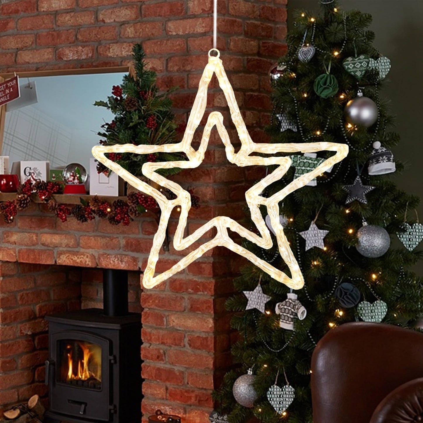 JOINTWIN Acrylic Christmas Star Light 13'' Window Light with 30 Warm White LEDs Battery Powered Timer Festive Christmas Decoration Waterproof for Indoor and Outdoor