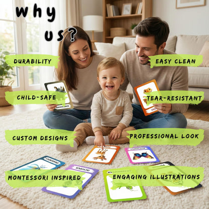 The Biblio Hub Animated Mixed Animals Flashcards – Non-Tearable Synthetic Learning Cards for Toddlers, Preschool & Kindergarten, Double-Sided Set