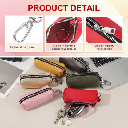 uxcell Leather Coin Purse, Leather Car Key Holder Bag Hand-held Change Purse Keychain Pouch Small Coin Pouch with Key Ring for Women and Men, Red