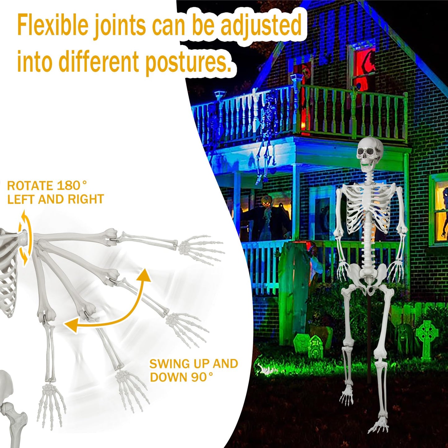 LaLamona 7.9ft Halloween Giant Skeleton, Tall Outdoor Skeleton with Full Body Posable Joints, Scary Plastic Large Skeleton for Halloween Haunted House Spooky Scene Decorations