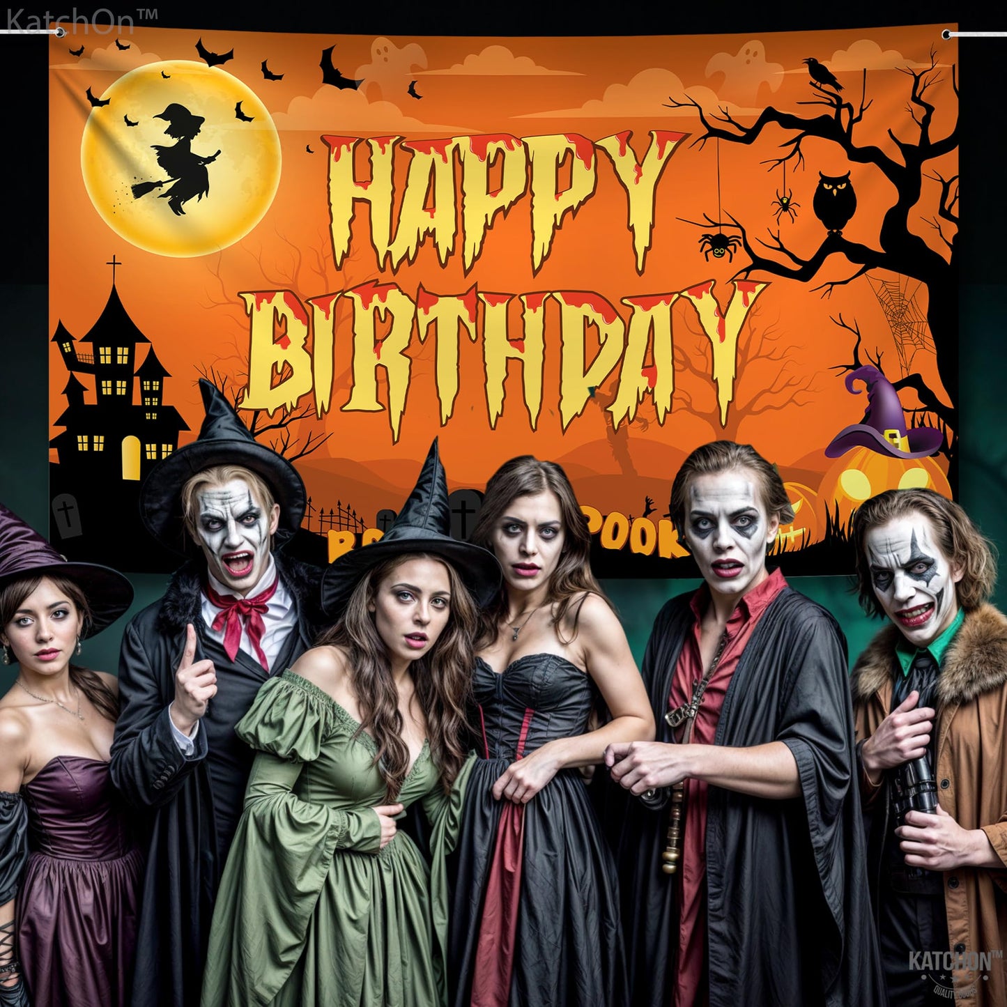 KatchOn, Halloween Happy Birthday Banner - XtraLarge, 72x44 Inch | Spooky Halloween Banner for halloween Birthday Party Decorations | Happy Birthday Backdrop, birthday Decorations Indoor