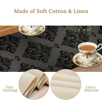 Halloween Table Runner, Classic Black Damask Print Table Runner for Holiday Party Kitchen Dining Decor, 13x70 Inch