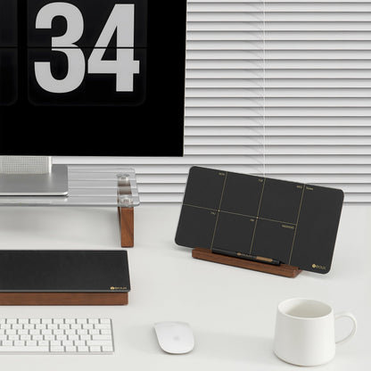 Desktop Black Glass Weekly Planner Dry Erase Whiteboard with Detachable Wood Stand,Small Portable Week Calendar to Do List White Board 12x6 for Office, Home, Schools, Marker&Eraser Included, Yeoux