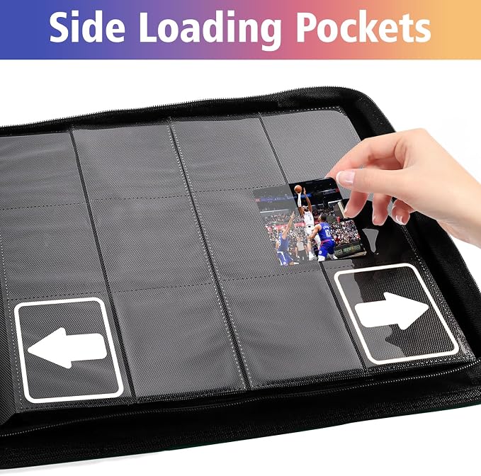 12 Pocket Card Binder, 720 Pockets PU Leather Zipper Trading Card Collection Album, Side-Loading Card Storage Folders for MTG, TCG, Game/Sport Crads (Black, 12 Pockets)