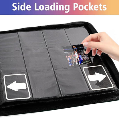 12 Pocket Card Binder, 720 Pockets PU Leather Zipper Trading Card Collection Album, Side-Loading Card Storage Folders for MTG, TCG, Game/Sport Crads (Black, 12 Pockets)