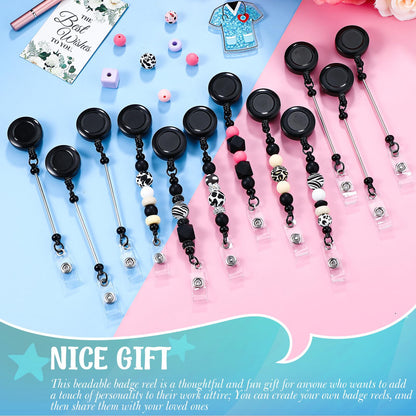 Sayglossy 24 Pcs Beadable Badge Reel Retractable Clips Holder for Beads Bulk Blank Bar ID Name Badge Reels with Belt Clip Beadable Jewelry DIY Gift for Nurse Teacher Office Supplies (Black)